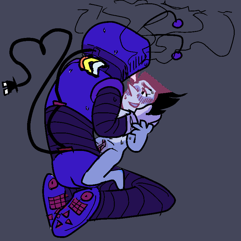 tenna holding spamton, the two holding each other tenderly. tenna is fucking his buttttt