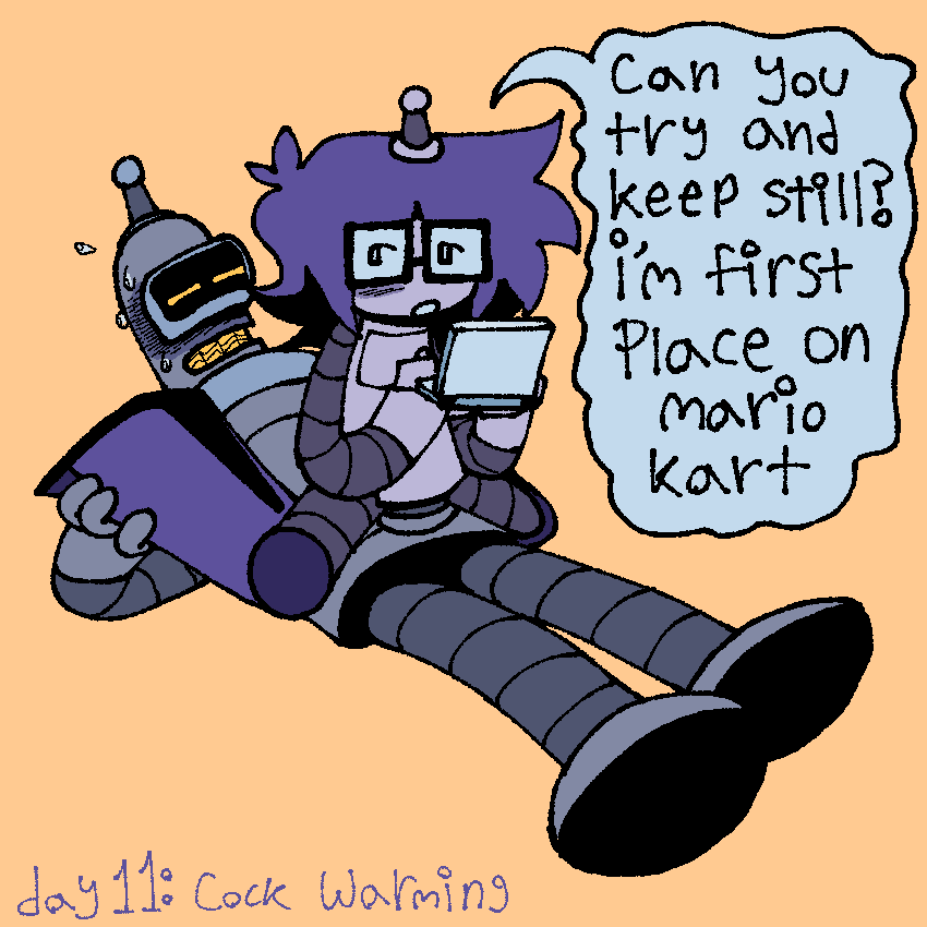Luce sitting on benders cock while playing ds, and benders struggling to hold it together. “Can you try and keep still? I’m first place on Mario kart.”
