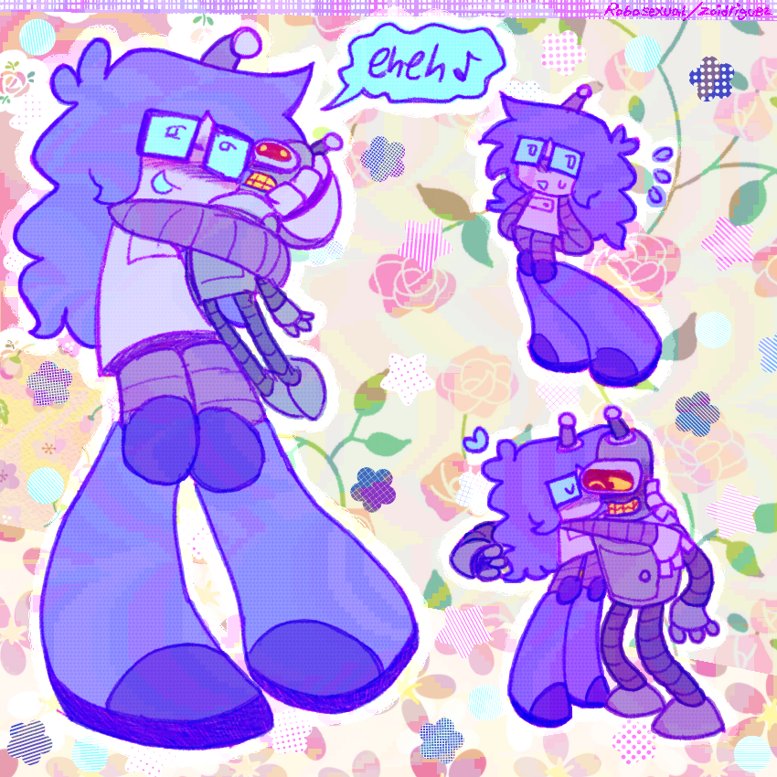 drawings of lucy on a scrapbook background with a trippy texture. 
left - lucy giggling and blushing, holding a bender plush
top right - chibi lucy looking flustered
bottom right - chibi bender and lucy, lucy holding him and kissing him on the cheek