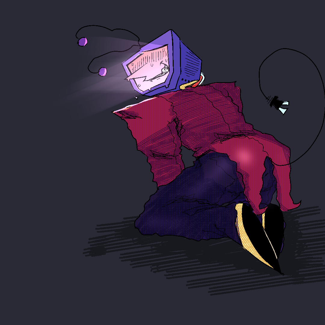 tenna sitting down with his rump perched up, looking over his shoulder with nervous excitement